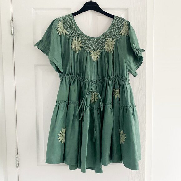 Innika Choo Green Mini Smock Embroidered Dress, One size only - Picture 3 of 16